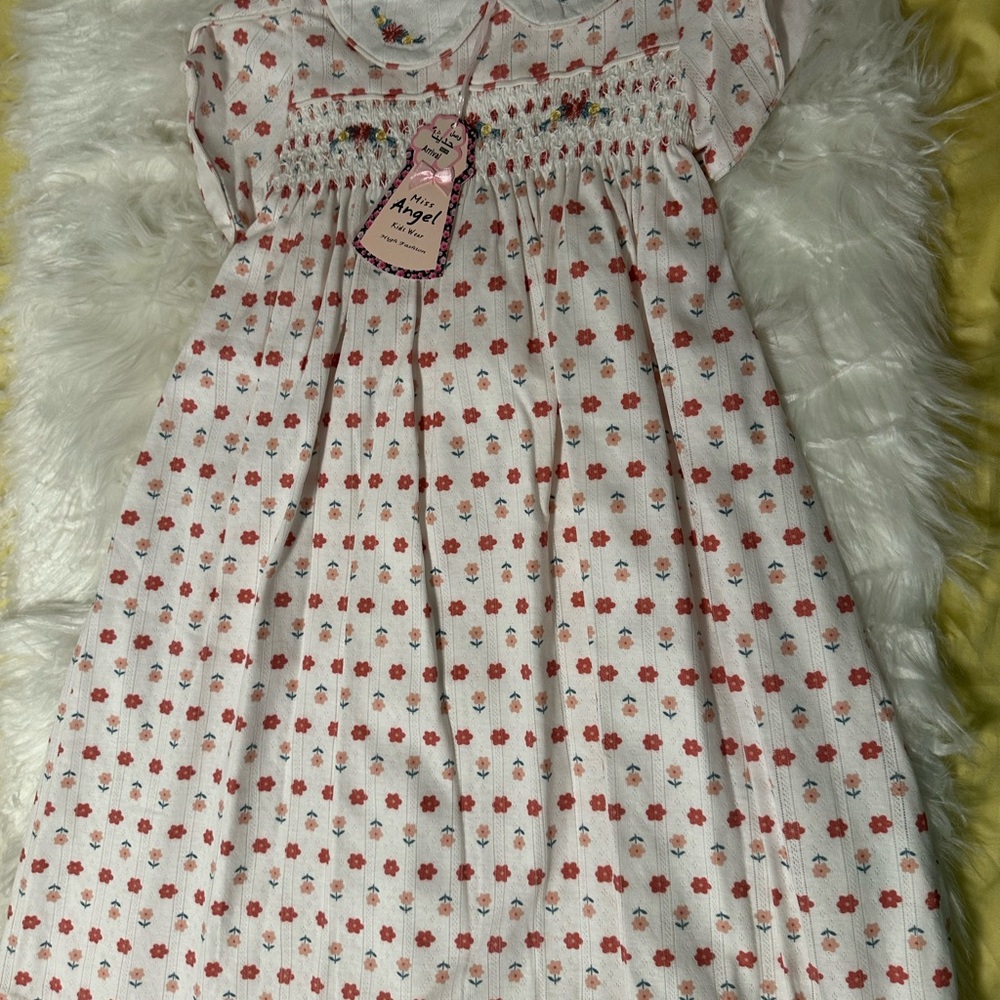Floral Kids Dress in White and Pink